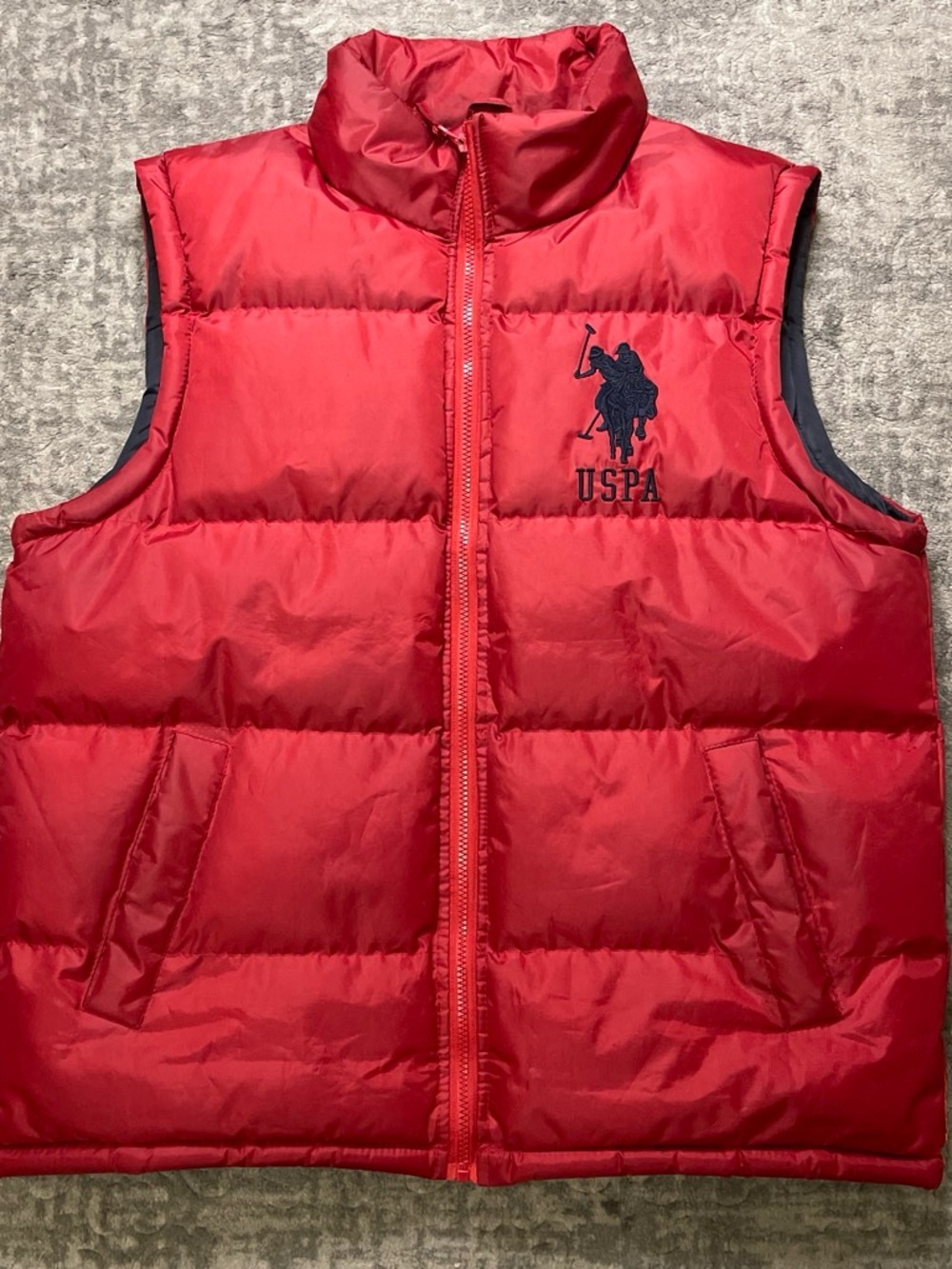 U.S. Polo Assn. Red Quilted Puffer Vest with Navy big pony Logo